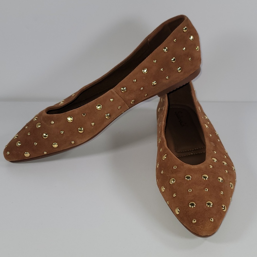 Splendid Latouche Studded Ballet Flats Womens Tan Suede Pointed Toe Size 9M